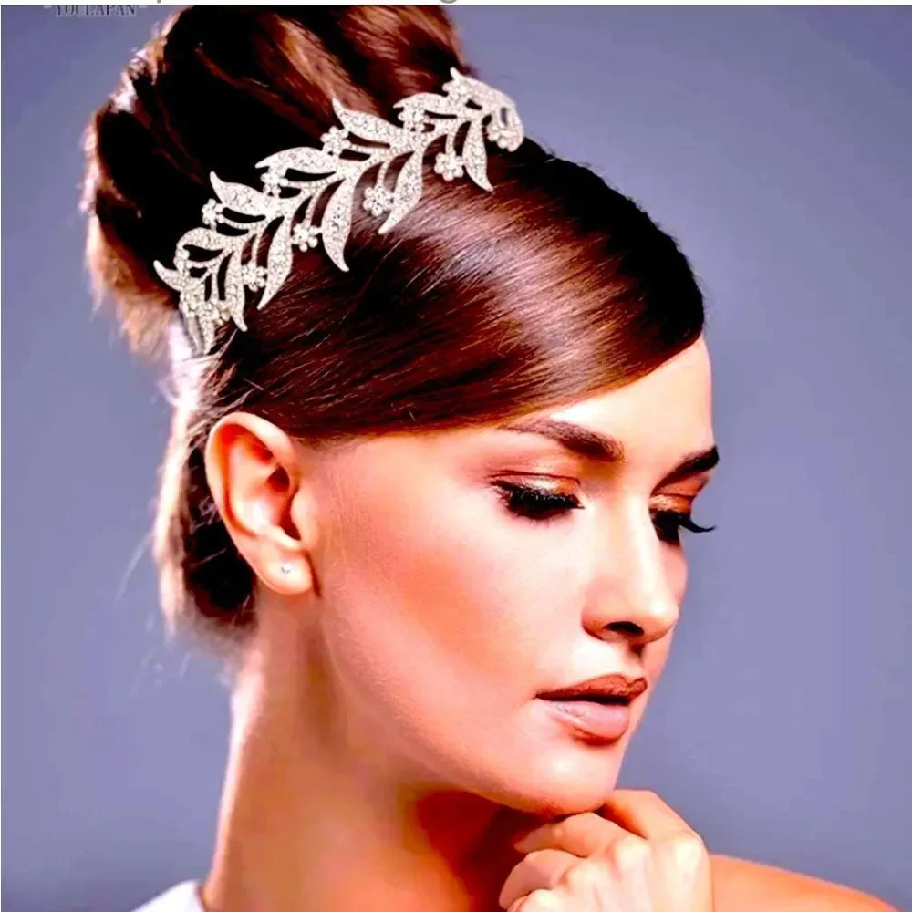 Floral Leaf Crystal Bride Wedding Fairy Rhinestone Tiara